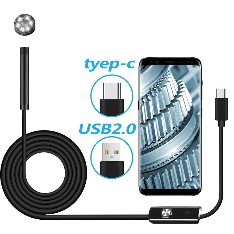 5.5 / 7.0 mm IP67 Waterproof Endoscope Camera 6 LEDs Adjustable USB Android Flexible Inspection Borescope Cameras for Phone PC