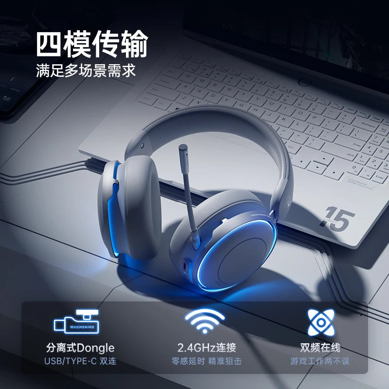 GX60 Gaming Headset Bluetooth Wireless 2.4G Four-mode Metal ANC Active Noise Reduction Low Latency E-sports Gamer Headphone