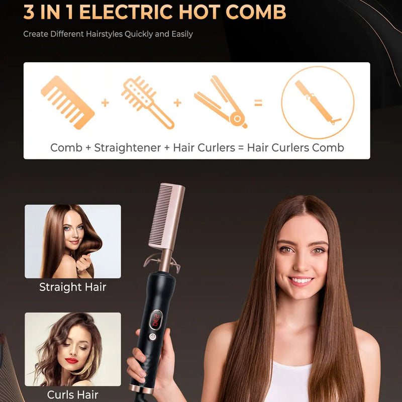 2 In 1 Electric Hot Heating Comb Hair Iron Straightening Brush Professional Hair Curler Straightener Wet Dry Brush Styling Tools