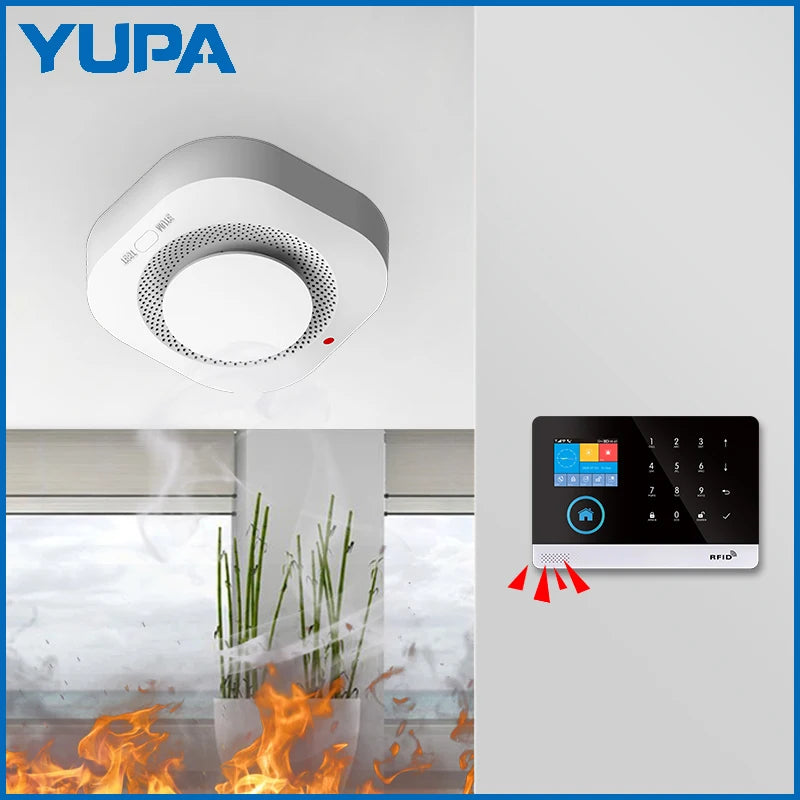 YUPA Wireless 433MHz Smoke Detector Fire Protection Home Alarm for Home Office Connect Alarm System Security Firefighters PA-441