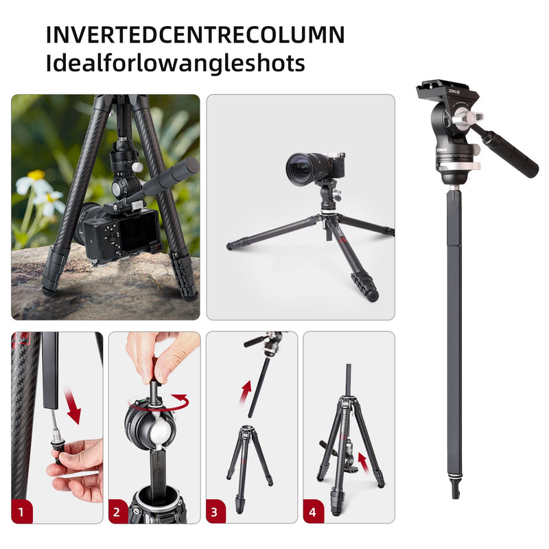 COMAN Zero V Professional Camera Video Tripod Carbon Fiber Tripod Lightweight Travel Tripod For Nikon Sony Canon DSLR Camera