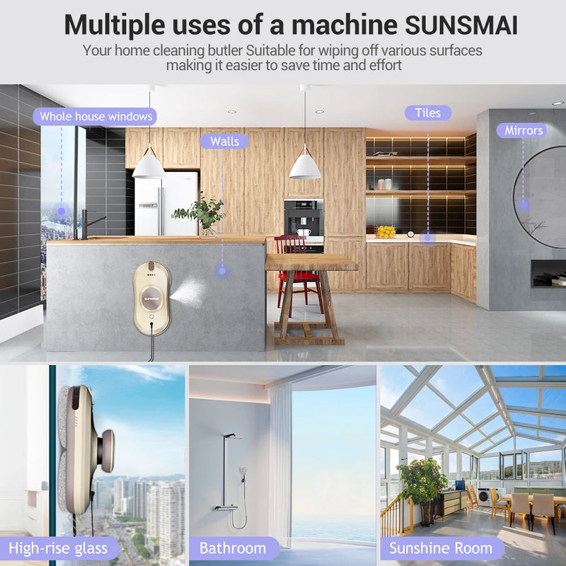 SUNSMAI Home Window Cleaning Robot Automatic Water Spray Window Glass Vacuum Cleaner Remote Control Glass Wall Cleaning Machine