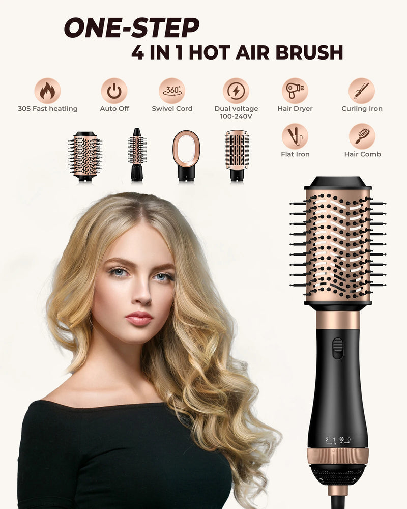 Professional Hair Dryer Brush 4 In 1 Hair Styler One Step Blow Dryer Comb Air Curling Iron Brush Electric Hair Blower Brush