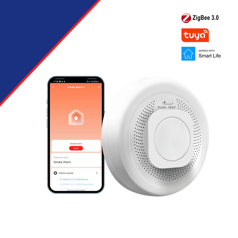 Kemek Tuya ZigBee Smoke Detector Wireless Smart Fire Alarm Sensor Supports APP Instant Notification 85 dB Alarm Battery Powered