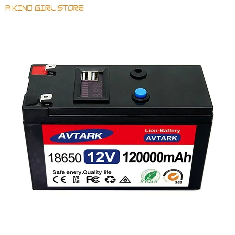 12v 12000mAh18650 rechargeable battery pack DC 12.6V 120Ah battery for solar energy electric vehicle battery+12.6v3A charger