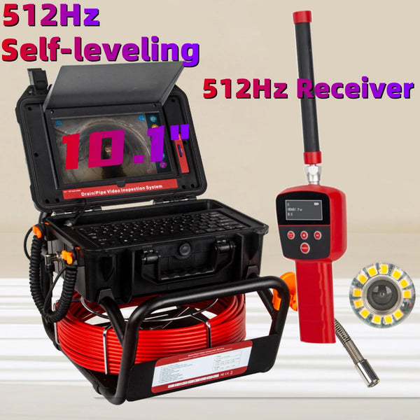 Sewer Pipe Inspection Camera 10.1"HD1080P Touch Screen,SYANSPAN Industrial Endoscope 512Hz Sonde+Locator/Receiver+Self-leveling