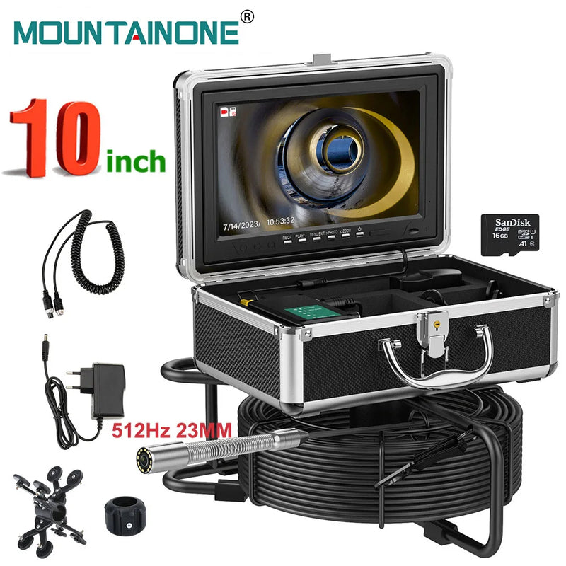 10" IPS Pipe Sewer Drain Inspection Camera 20M 30M 50M 512hz Transmitter AHD 1080P Screen Video+Audio Recording 5X Image Enlarge