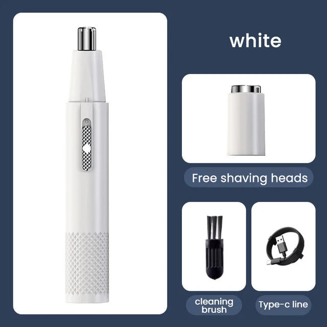 Portable Electric Ear Nose Hair Trimmer Washable Nose Trimmer Head + Shaver Head Hair Removal Shaving Tool USB Rechargeable