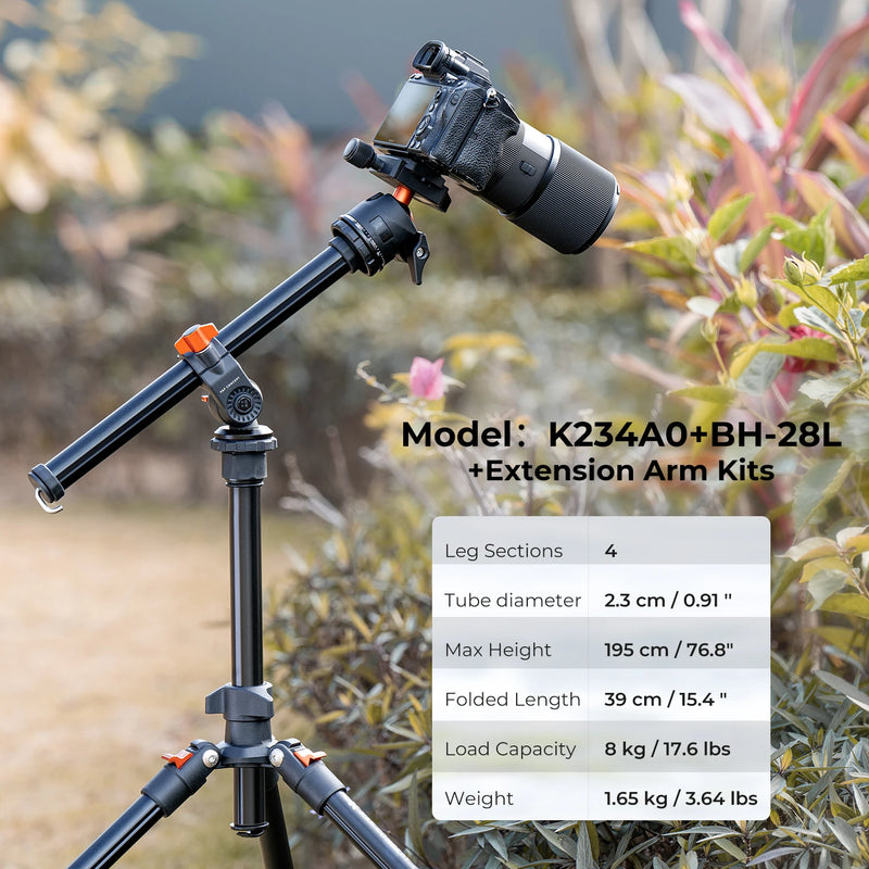 K&F CONCEPT 76.7 inch Camera Tripod Rotatable Multi-Angle Center Column Lightweight Travel Outdoor DSLR Tripods For Camera Phone