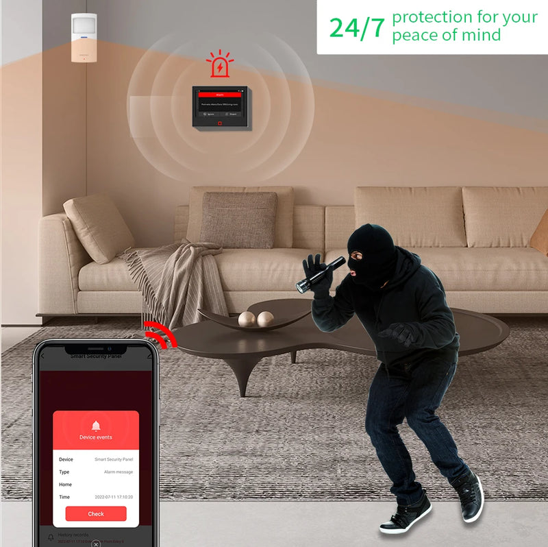 Staniot LoRa Version 7 inch Security Alarm System WiFi 4G Tuya Smart Home Burglar Kit 500m Transmission Distance Built-in Siren