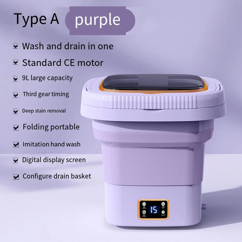 9L Folding Portable Washing Machine Large and Dryer for Clothes Mini Travel Home Underwear Sock Washer 110V 220 UK AU Plug 미니세탁기