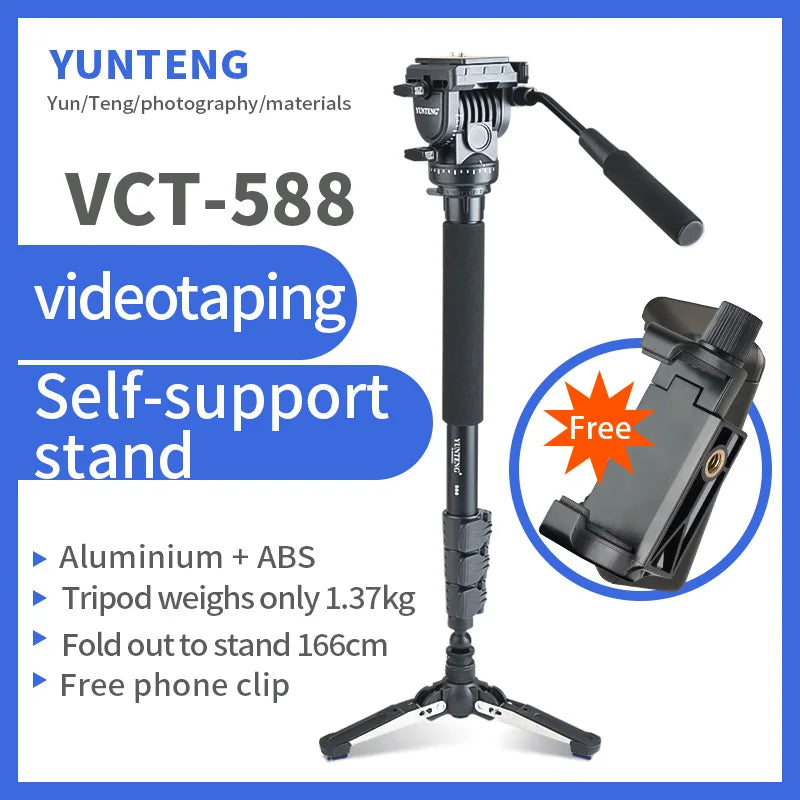 Yun Teng 588 Professional Monopod DSLR camera hydraulic damping stable follow shooting universal monopod [Mobile Phone Clip]