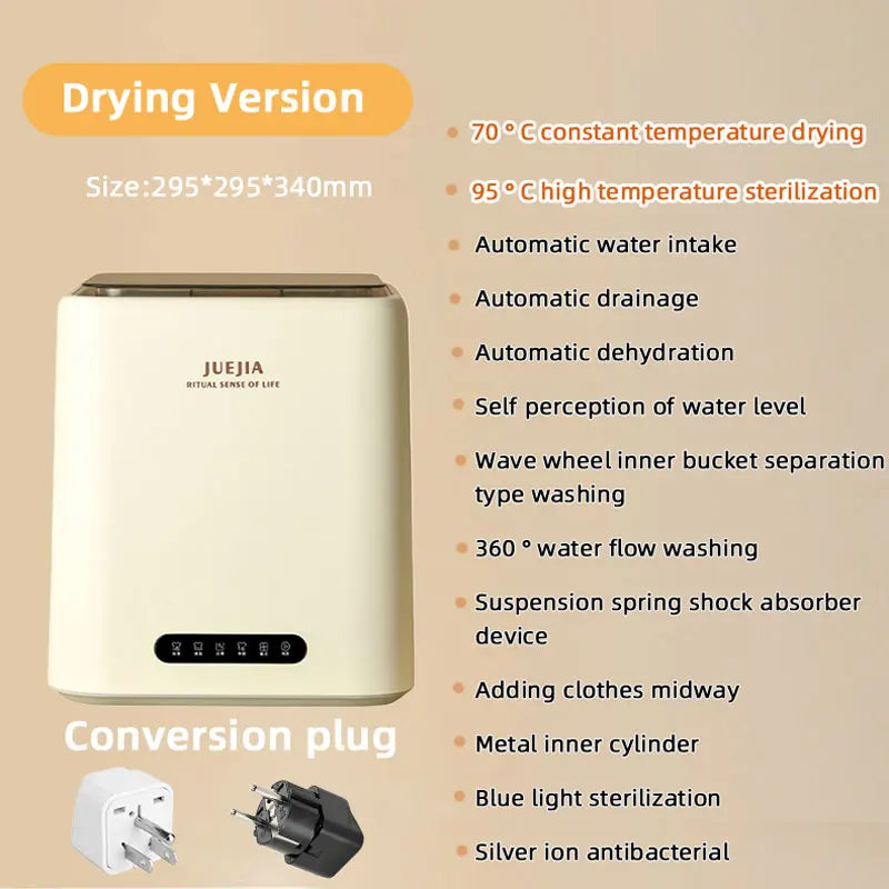 7L Mini Fully Automatic Washing Machine,Portable Electric Home Underwear  Washer, High Temperature Sterilization Boiling,Drying