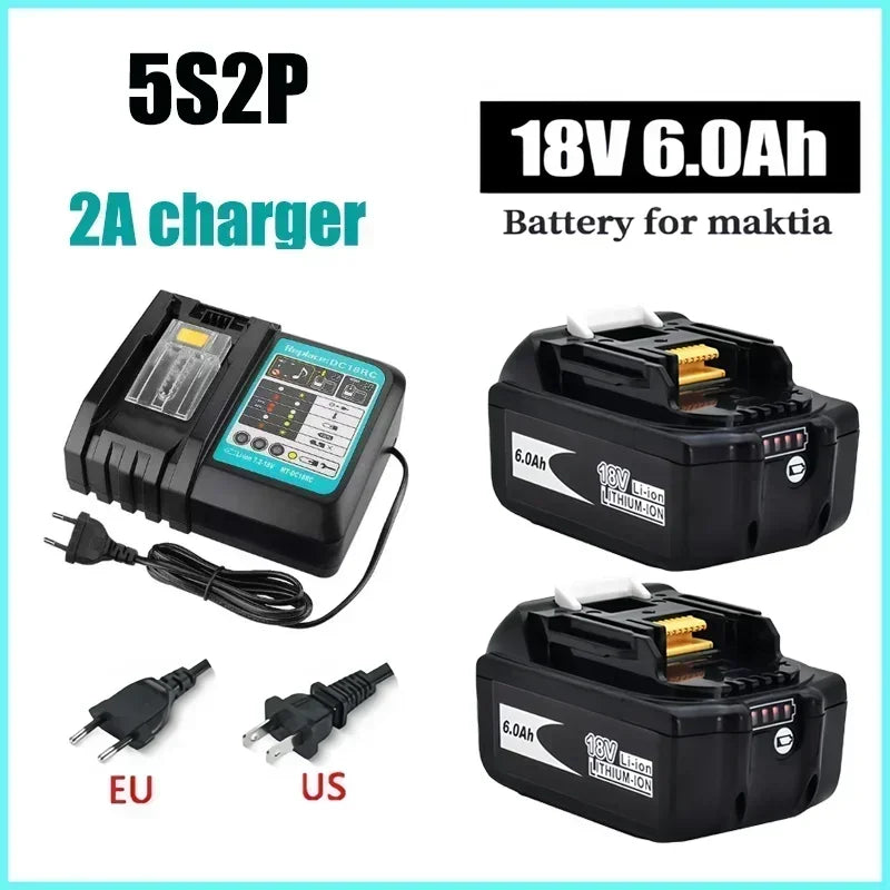 18V 6000mAh Rechargeable Power Tools Battery with LED Li-ion Replacement LXT BL1860B BL1860 BL1850+2A Charger