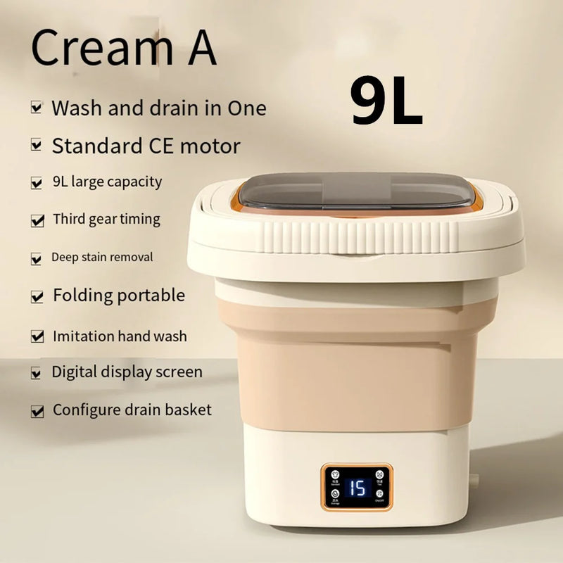 9L Folding Portable Washing Machine Large and Dryer for Clothes Mini Travel Home Underwear Sock Washer 110V 220 UK AU Plug 미니세탁기