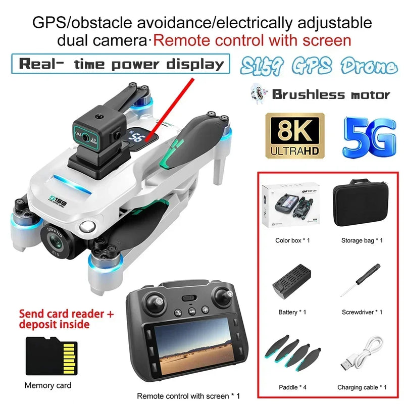 159S GPS Rc Drone 5G Transmission Professional 8K HD Aerial Dual Camera Omnidirectional Screen Laser Obstacle Avoidance FPV Dron