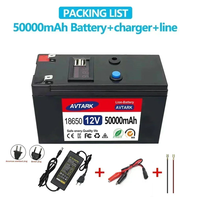 12V Battery 120Ah 18650 lithium battery pack Rechargeable battery for solar energy electric vehicle battery+12.6v3A charger