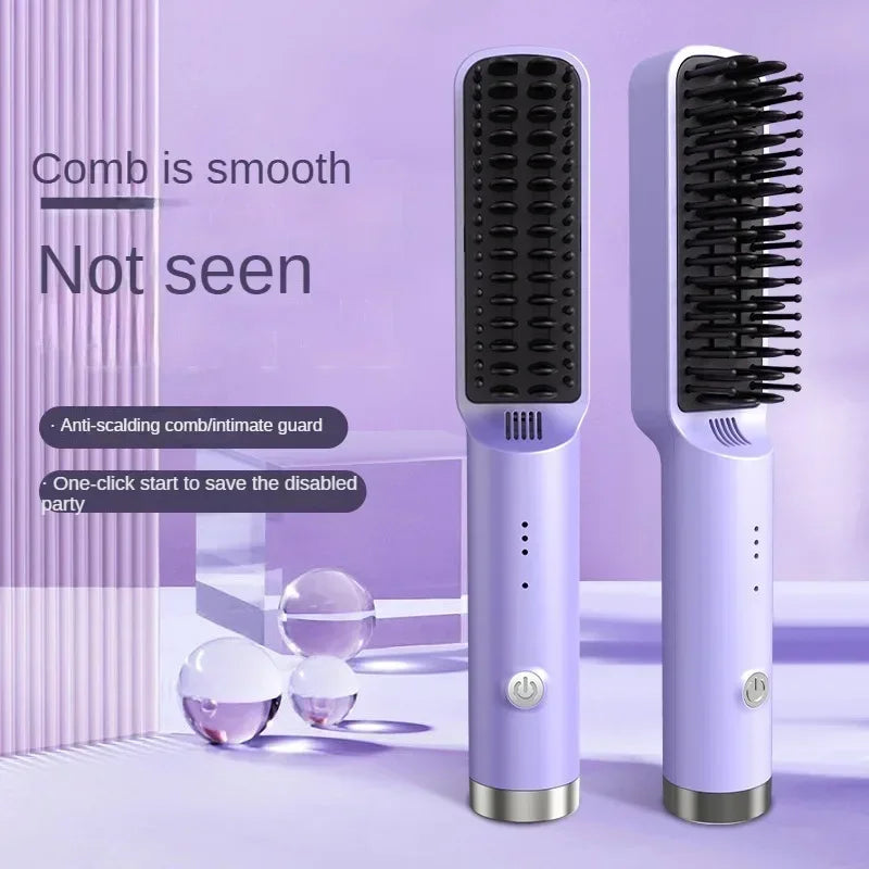 Portable Electric Hair Straightener Rechargeable Hair Straightener Brush Fashionable Negative Ion Straightening Comb Hair Brush