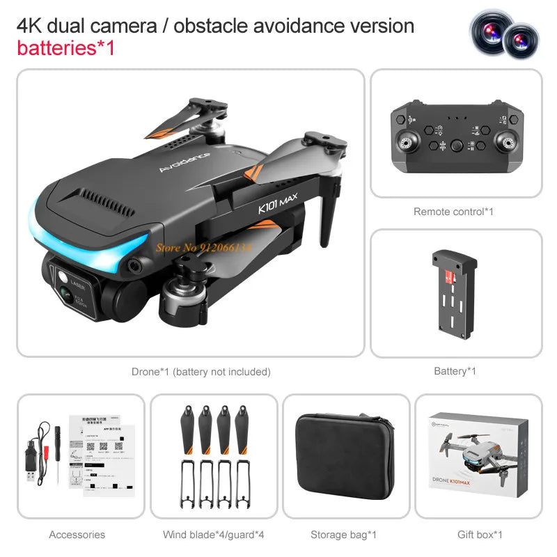 Three Way Obstacle Avoidance WiFi FPV 4K Remote Control Drone 2.4G One Key Return Optical Flow Foldable RC Quadcopter Drone Toy