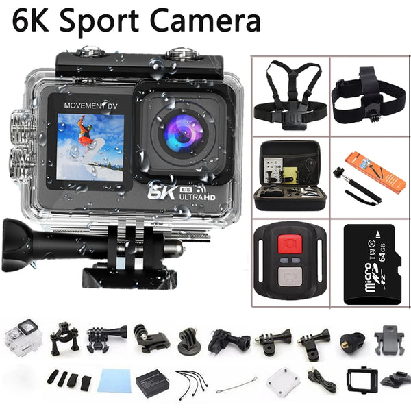 Action Camera 6K 4K 60FPS EIS Wi-Fi Dual Screen 170D 2.0 Inch  50M Waterproof Sport Camera With Remote Go Control Proo