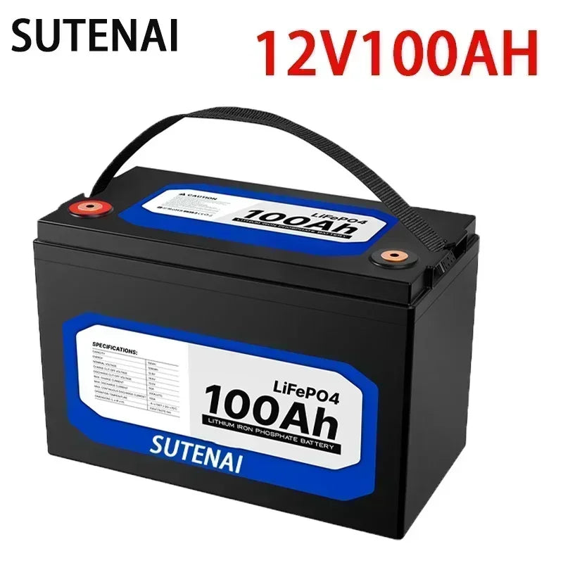 12V 100Ah Lithium Iron Phosphate Battery LiFePO4 Built-in BMS LiFePO4 Battery for Solar Power System RV House Trolling Motor