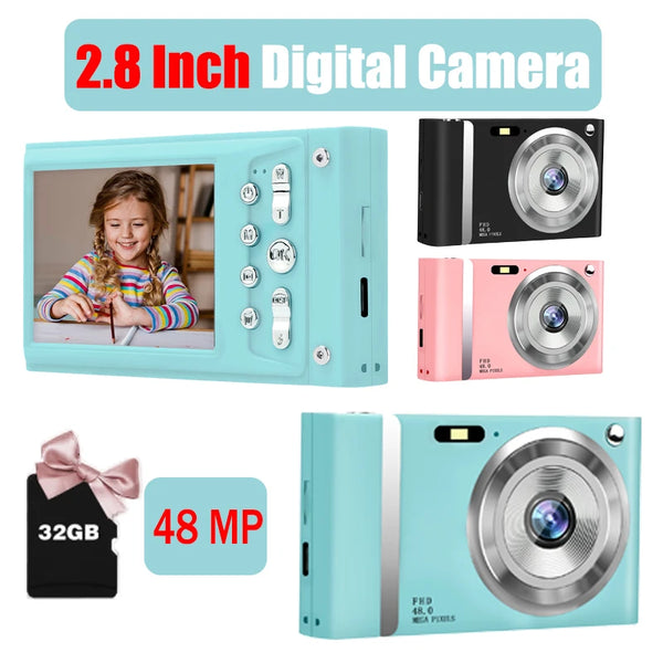 HD 48MP Digital Camera with 2.8" Large Screen Camcorder Camera  Children Camera 16x Zoom Anti Shake Portable Small Cam with 32GB