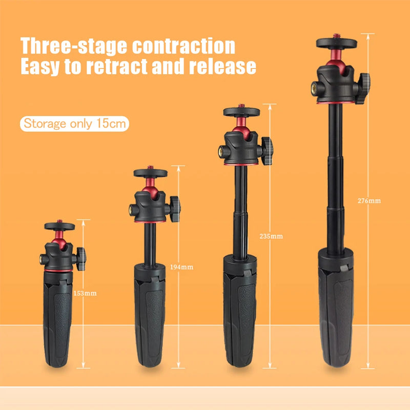 Mini Extendable Desktop Tripod Handle Grip Stand With Flexible Ballhead 1/4 Inch Screw Extend Mount For Phone Selfie Vlog Camera