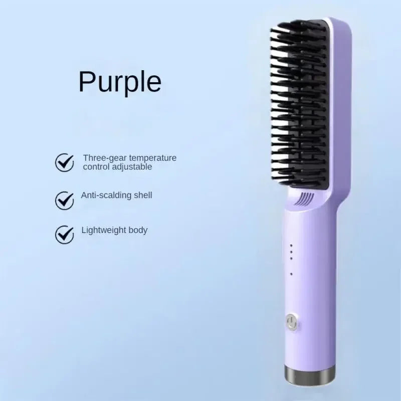 Portable Electric Hair Straightener Rechargeable Hair Straightener Brush Fashionable Negative Ion Straightening Comb Hair Brush