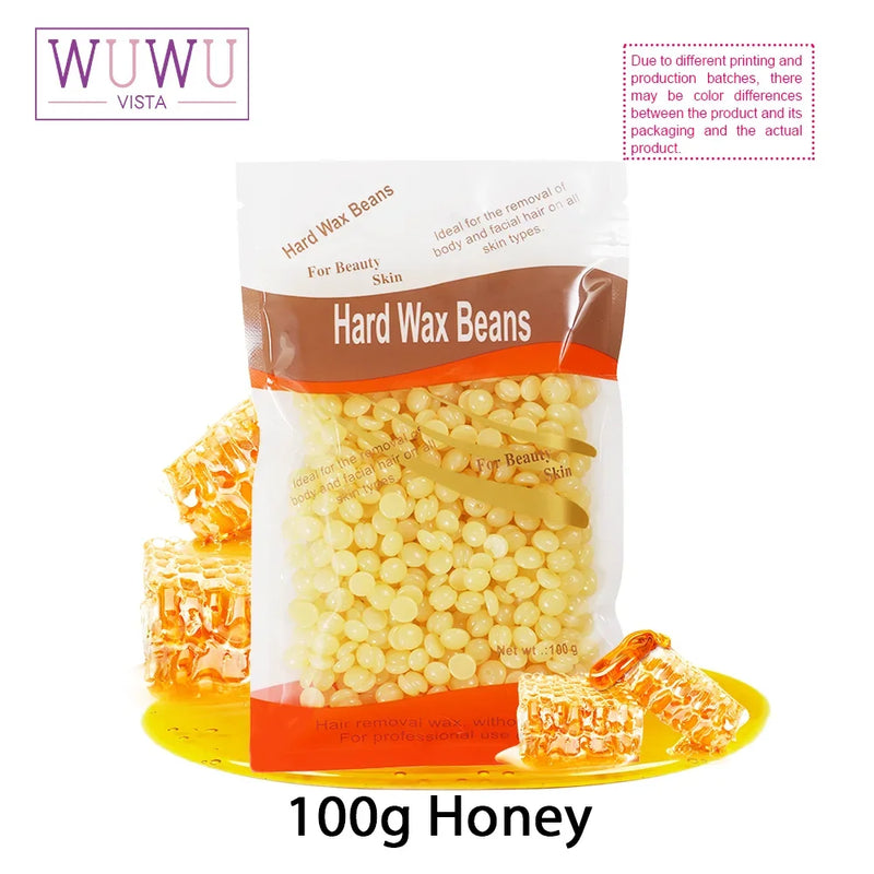 WUWUVISTA 100g/3.52oz Hot Wax Hair Removal Depilatory Waxing hard Beans for Wax Heater Painless for all Hairs Removal Beans