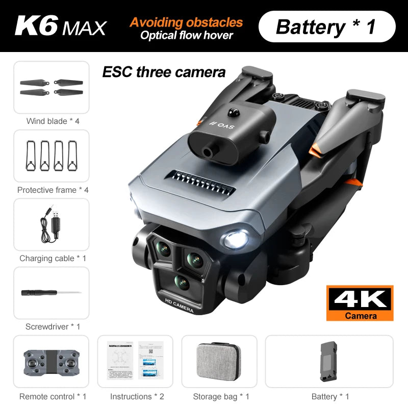 K6MAX 2024New HD Three camera obstacle avoidance drone Optical flow Photography Professinal Foldable Mini RC Helicopter Gift Toy